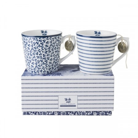 Laura Ashley 2 små Krus i gave eske- Candy Stripe/ Floris