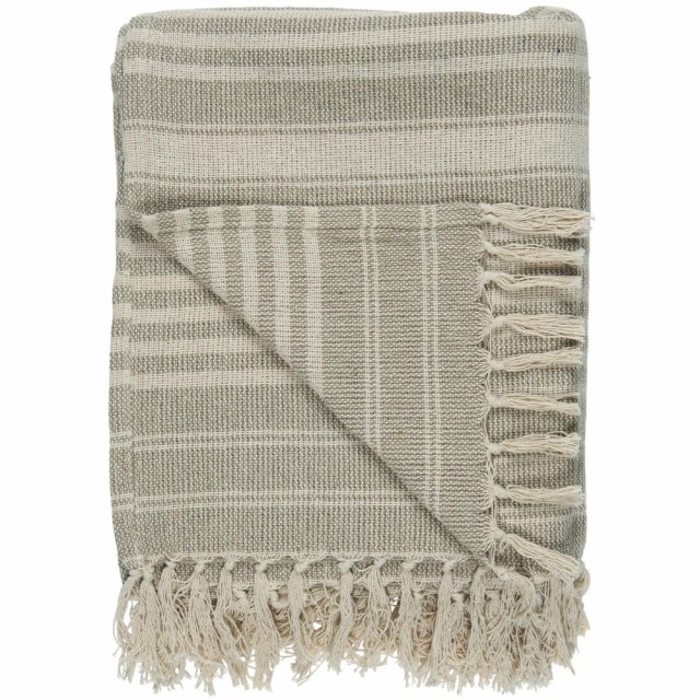 Kjempe fint pledd fra Ib Laursen i sand/creme stripemønster