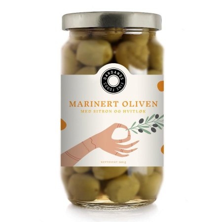 Marinert oliven med sitron og hvitløk 300 g
